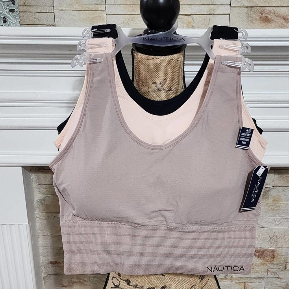 Nautica 3pk comfort active athletic workout longline bras bralettes plus size 2X